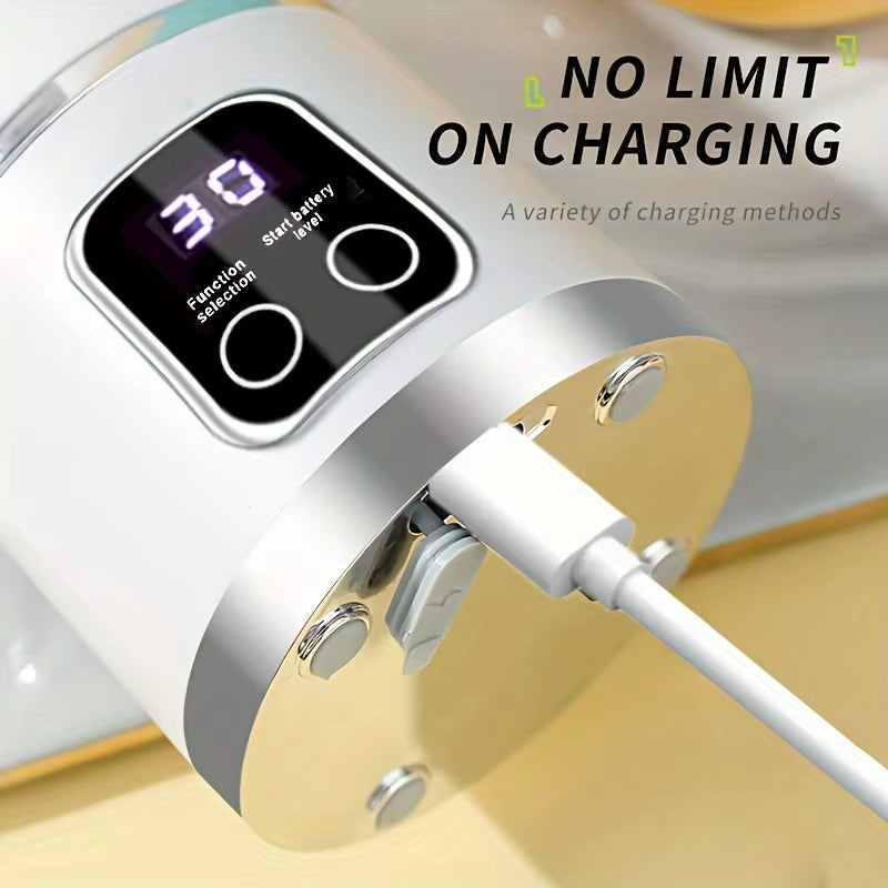 450Ml Portable Juicer with LED Digital Display USB Charging Outdoor Juicing Cup Home Multifunctional 12-Blade Blender 1500Mah